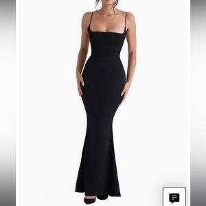 HOUSE OF CB Olivette Black Satin Corset Maxi Dress